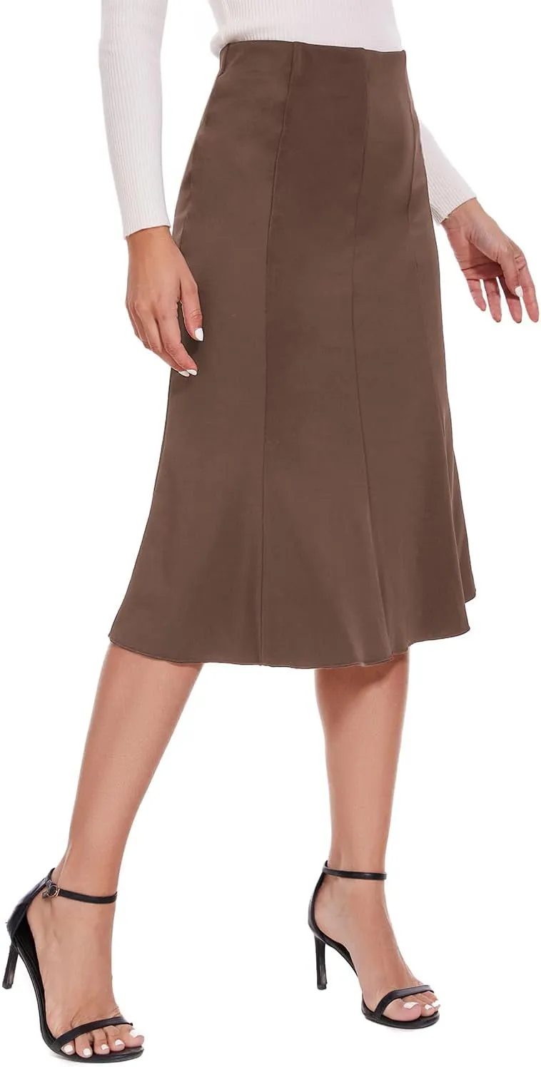 Women Elegant Knee Length Flared Skirt for Office and Casual