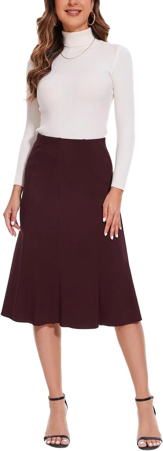 Women Elegant Knee Length Flared Skirt for Office and Casual