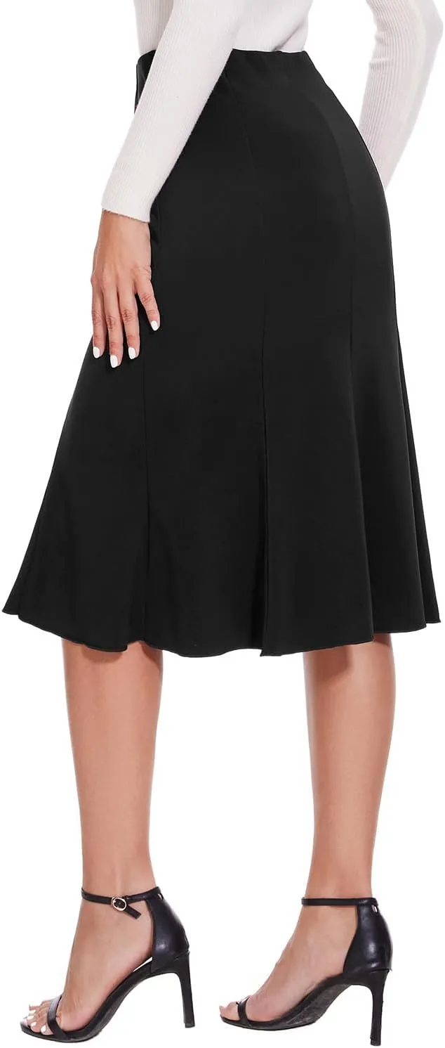 Women Elegant Knee Length Flared Skirt for Office and Casual
