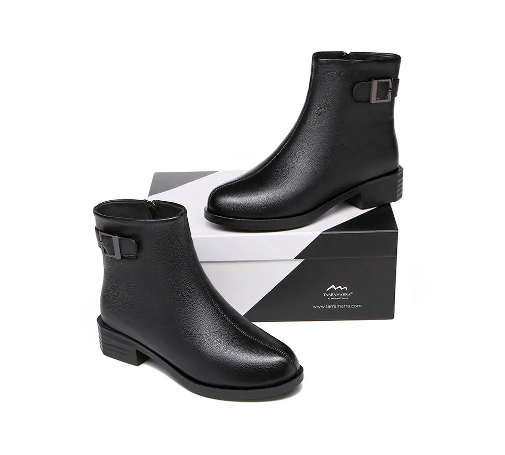 Women Leather Boots Pointed Toe Buckled Chelsea Boots Ivana