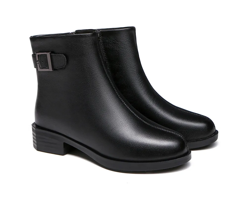 Women Leather Boots Pointed Toe Buckled Chelsea Boots Ivana