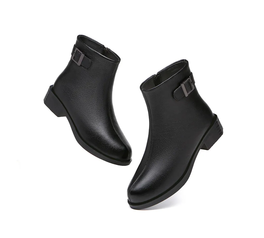 Women Leather Boots Pointed Toe Buckled Chelsea Boots Ivana