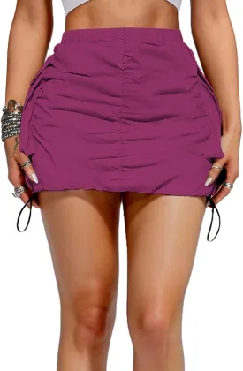 Womens Cargo Skirt Y2K - Casual Summer High Waisted Bodycon Pencil Ruched Mini Skirts Side Drawstring and Pockets