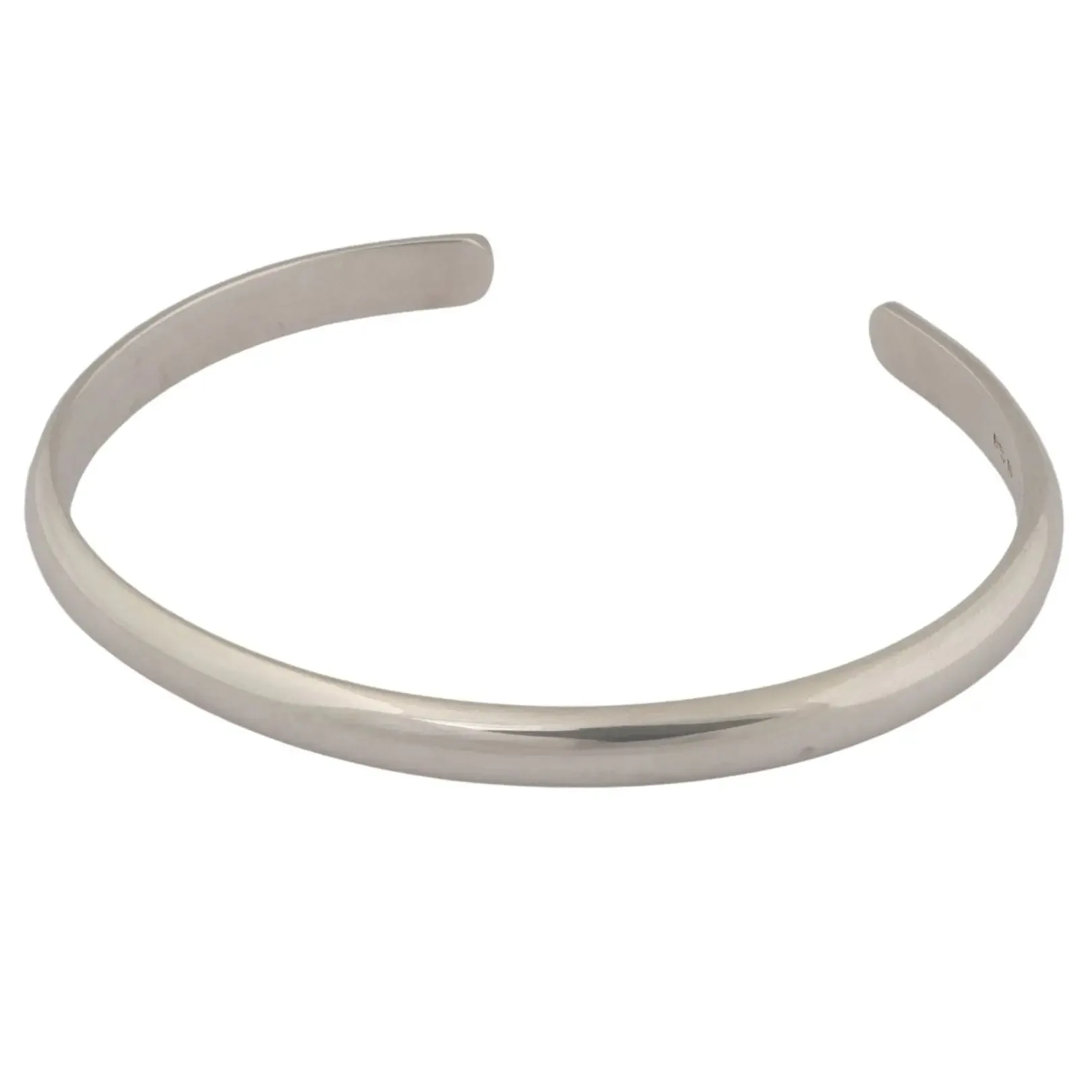 Womens Curved D-Shape Slim Silver Cuff Bracelet