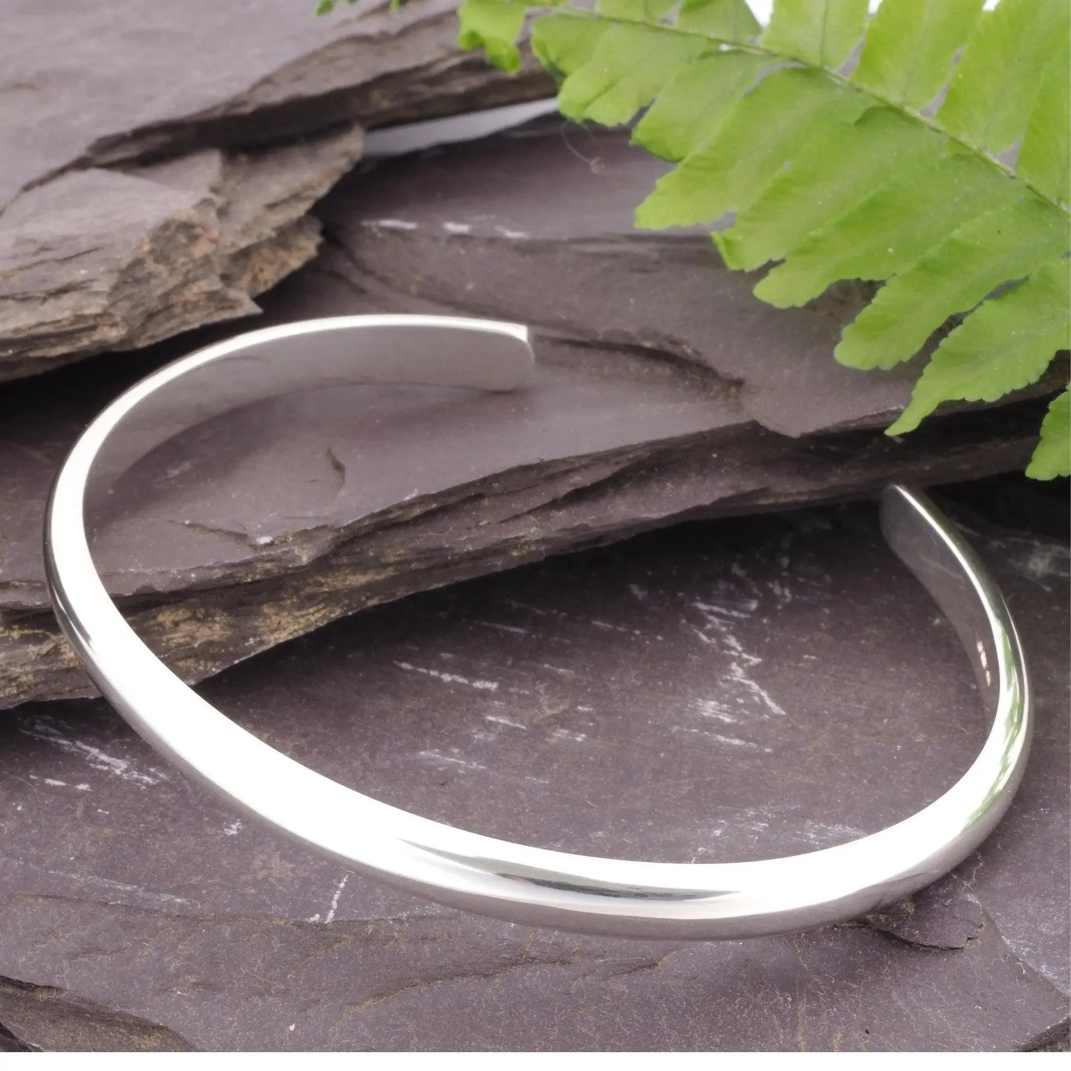 Womens Curved D-Shape Slim Silver Cuff Bracelet