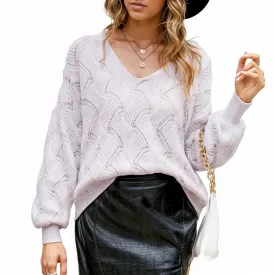 Womens V-Neck Open Knit Sweater