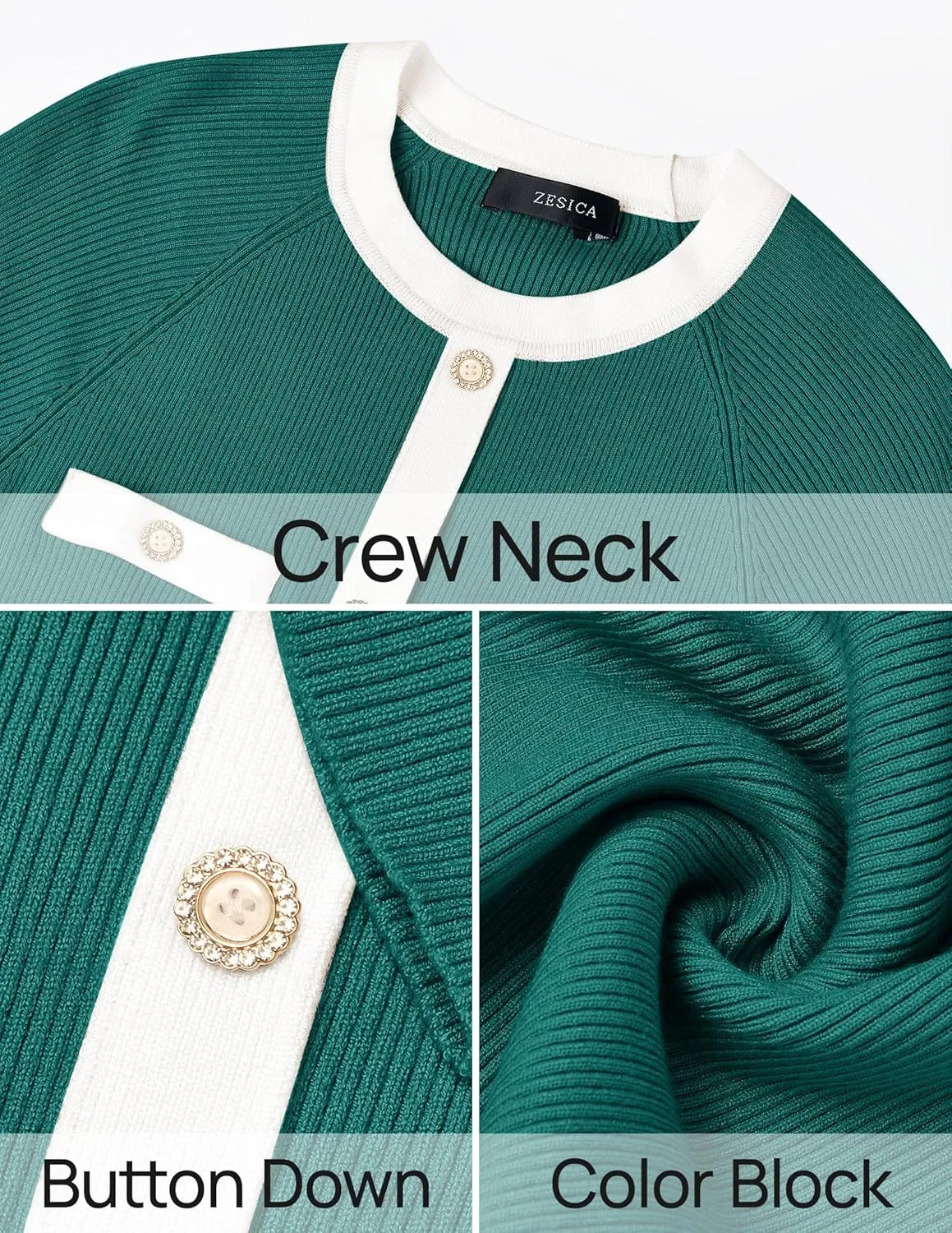 ZESICA Women's Ribbed Crewneck Sweater Dress 2024 Fall Winter Long Sleeve Button Color Block Knit Midi Dresses